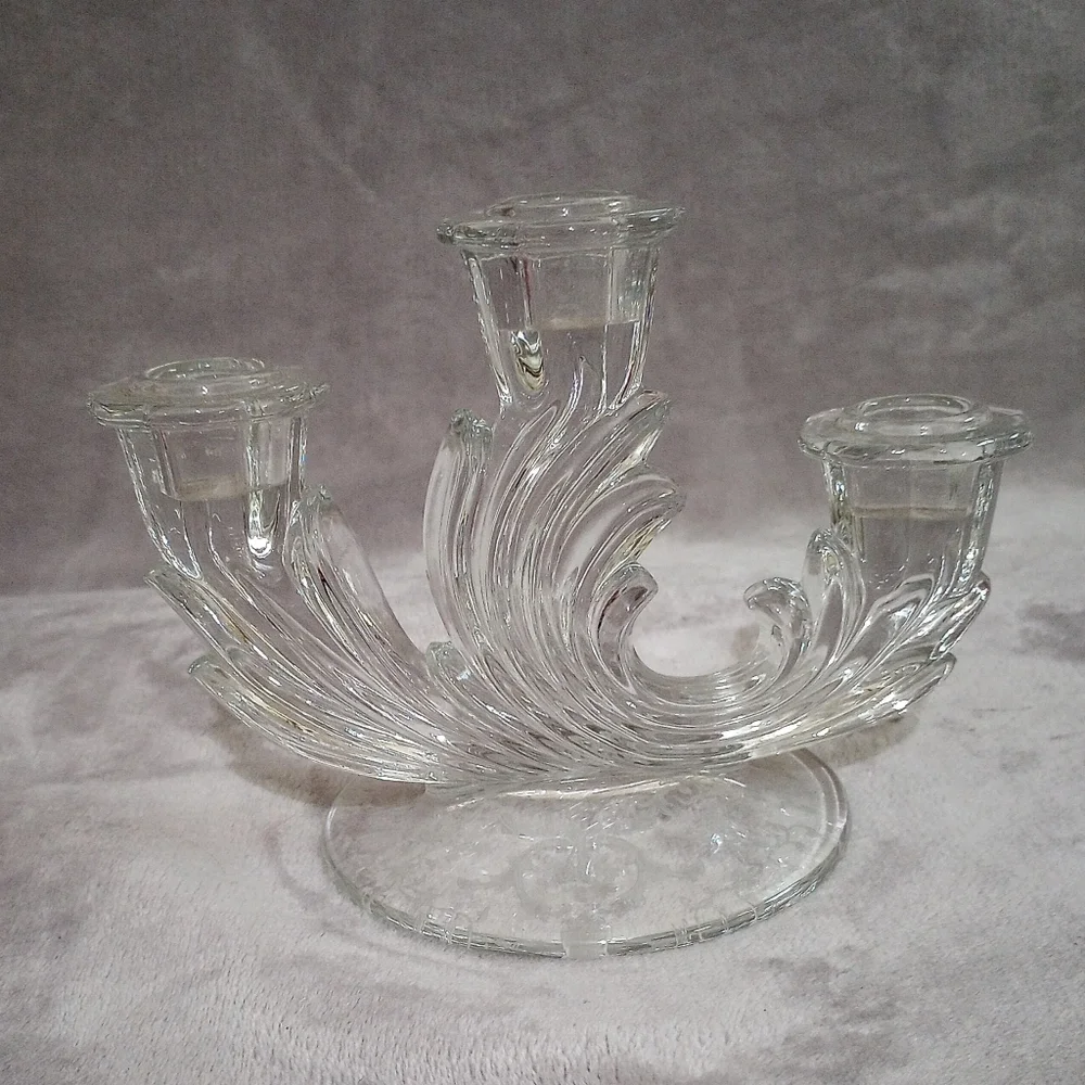 Fostoria Baroque Glass 3 Light Candlestick Navarre Etch